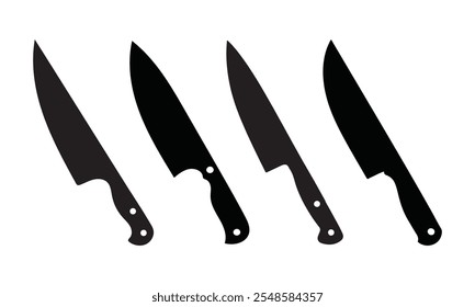 Messersilhouetten, Messersymbolsatz und Messervektorsymbole auf weißem Hintergrund.