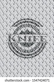 Knife silver shiny badge. Scales pattern. Vector Illustration. Detailed.