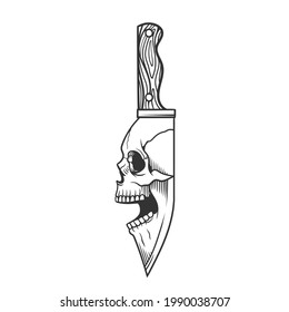  A knife with skull. Can be used as a sketch of a tattoo.