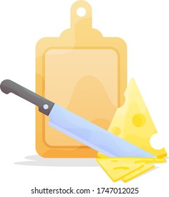 Knife Slicing Cheese on with Cutting Board. Preparation Vector Illustration