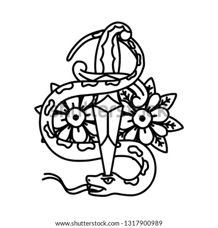 Knife With Snake and rose tattoo