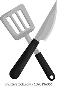 Knife and spatula, illustration, vector on white background.