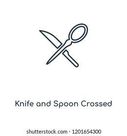 Knife and Spoon Crossed concept line icon. Linear Knife and Spoon Crossed concept outline symbol design. This simple element illustration can be used for web and mobile UI/UX.