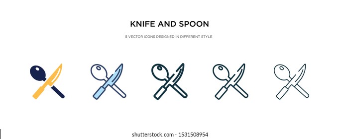 knife and spoon crossed icon in different style vector illustration. two colored and black knife and spoon crossed vector icons designed in filled, outline, line stroke style can be used for web,