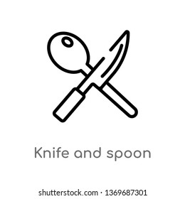 knife and spoon crossed vector line icon. Simple element illustration. knife and spoon crossed outline icon from ultimate glyphicons concept. Can be used for web and mobile