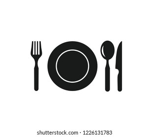 Knife Spoon and Dish black icon vector 
