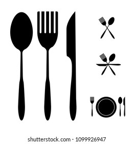 The knife ,spoon and fork icons set. Knife and fork symbol. Flat illustration. Illustration solid symbols on white background.