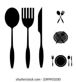 The knife ,spoon and fork icons set. Knife and fork symbol. Flat illustration. Illustration solid symbols on white background.