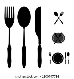 The knife ,spoon and fork icons set. Knife and fork symbol. Flat illustration. Illustration solid symbols on white background.