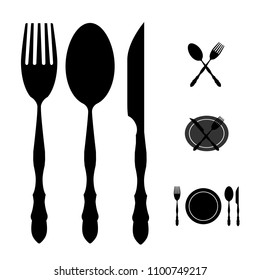 The knife ,spoon and fork icons set. Knife and fork symbol. Flat illustration. Illustration solid symbols on white background.