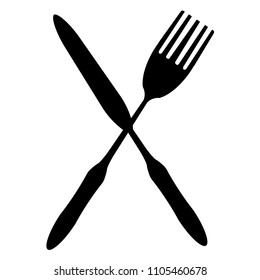 Knife, spoon and fork Knives and forks Flat symbols Flat icons Showing solid symbols on a white background Black silhouette isolated from the background.