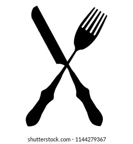 Knife, spoon and fork. Knives and forks Flat symbols. Black silhouette isolated