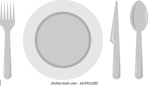 Knife, spoon and fork with plate.