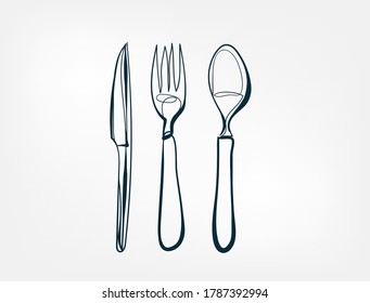  knife spoon fork vector one line art isolated illustration