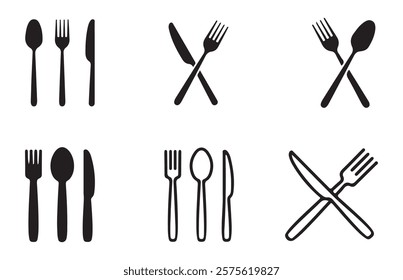 Knife, spoon, and plate set icons. Menu symbol. Tableware set flat style. Fork knife. Vector illustration EPS 10