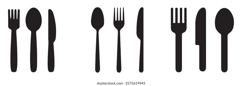 Knife, spoon, and plate set icons. Menu symbol. Tableware set flat style. Fork knife. Vector illustration EPS 10