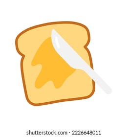 Knife spreading butter or margarine on slice of toast bread. Butter on toast. Vector illustration isolated on white background.