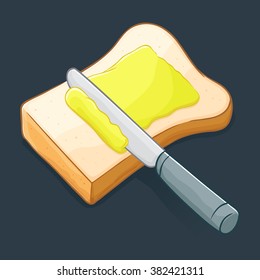 Knife Spreading Butter Or Margarine On A Slice Of Bread, Vector Illustration