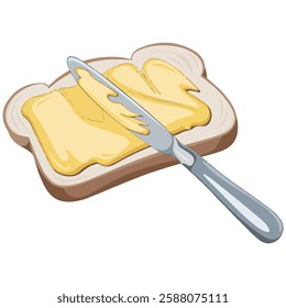 Knife Spreading Butter on Toast Flat Design Vector for Web and App