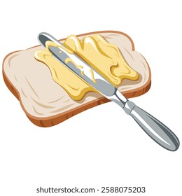 Knife Spreading Butter on Toast Flat Design Vector for Web and App