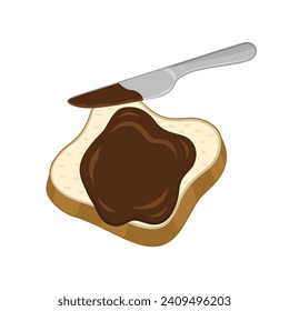 Knife spreading chocolate jam on toast illustration