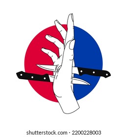 knife stabbed hand illustration vector