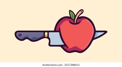 Messer stechenden Apfel Vektor Cartoon Illustration