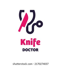 Knife and stethoscope logo in modern style. on a white background, Concept medical logo