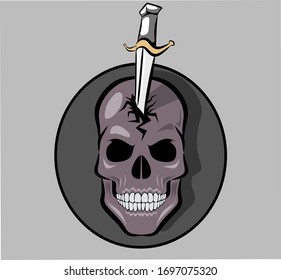 A knife stuck in the skull. Skull vector illustration. Logo illustration. Knife and skull illustration