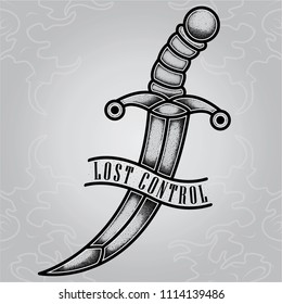 knife tattoo pointillism ( manual process ) , vector EPS 10