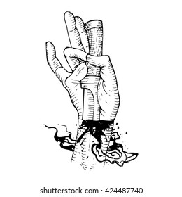 Knife Through Hand - Tattoo Sketch. Vector Illustration