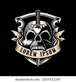 A knife through a skull Logo Design Vector Illustration Template