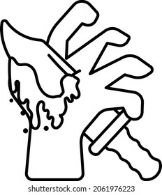 Knife through zombie hand Concept, Amazing Magic Trick Vector Line Icon Design, Halloween costume Symbol, Holiday Celebrations Sign, Saints Eve festivals Stock illustration