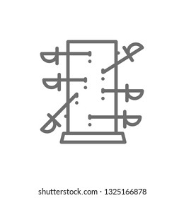 Knife throwing board, magic line icon.