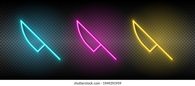 knife, tool vector icon yellow, pink, blue neon set. Tools vector icon