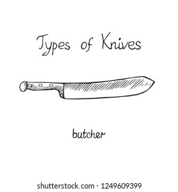 Knife Types Butcher Vector Outline Illustration Stock Vector (Royalty ...