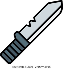 Knife vector design in modern style, survival tool and camping equipment concept, wilderness adventure illustration. Filled Line Icon