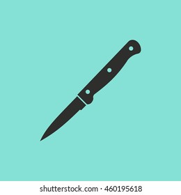 Knife vector icon. Black illustration isolated on green background for graphic and web design.