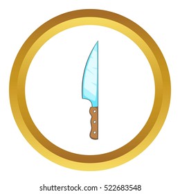 Knife vector icon in golden circle, cartoon style isolated on white background