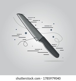 Knife Vector Icon Illustration. Black metal sharp knife to cut some fruits with shadow and highlight. Suitable for banner, poster, flyer