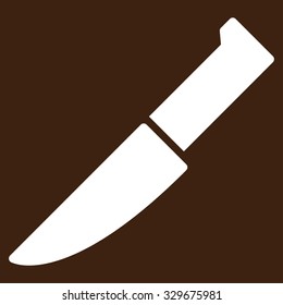 Knife vector icon. Style is flat symbol, white color, rounded angles, brown background.