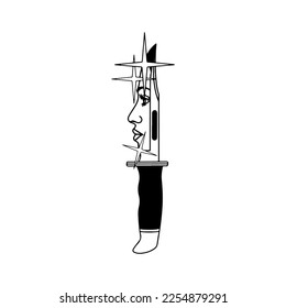 knife vector illustration with female face concept