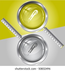 Knife. Vector magnifying glass.