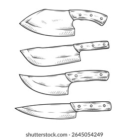 knife vector set collection with line art hand drawn illustration