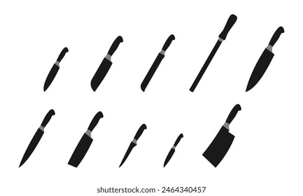 knife vector set, kitchen knife complete set. vector illustration isolated on white background.