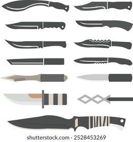Knife and weapon blade cutlery vector icon set. 