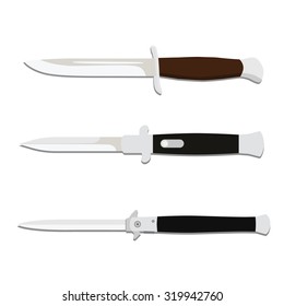 Knife Weapon Collection. Stiletto, Dagger And Dirk. Vector Icon Set