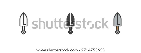 Knife weapon medieval blade different style icon set. Line, filled outline and solid color vector icon. Dagger symbol, close combat sign, steel blade icon.
