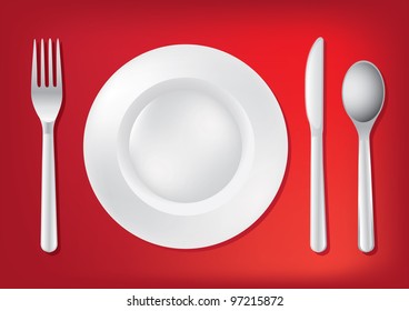 Knife, white plate and fork - illustration