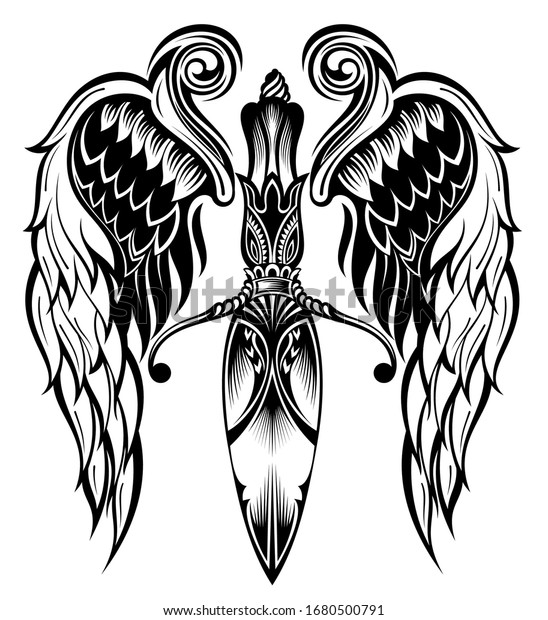 Knife Wings Traditional Tattoo Wings Knife Stock Vector (Royalty Free ...